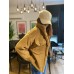 Camel Kısa Boy Cepli Kadın Peluş Ceket